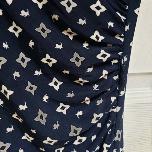 LAUREN RALPH LAUREN S Navy White Jersey Knit Ruched Faux Wrap Dress - Picture 4 of 7